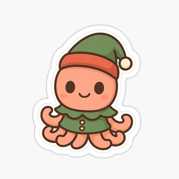 Item preview, Kawaii Christmas Octopus Elf – Cute Holiday Ocean Sticker designed and sold by SnugglePod Studio.