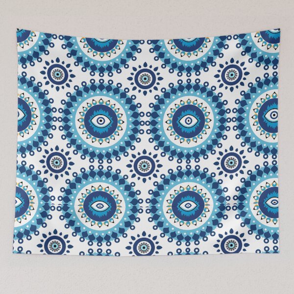 Item preview, Abstract Nazar Circle Arrangement Blue White Motif designed and sold by daila70.