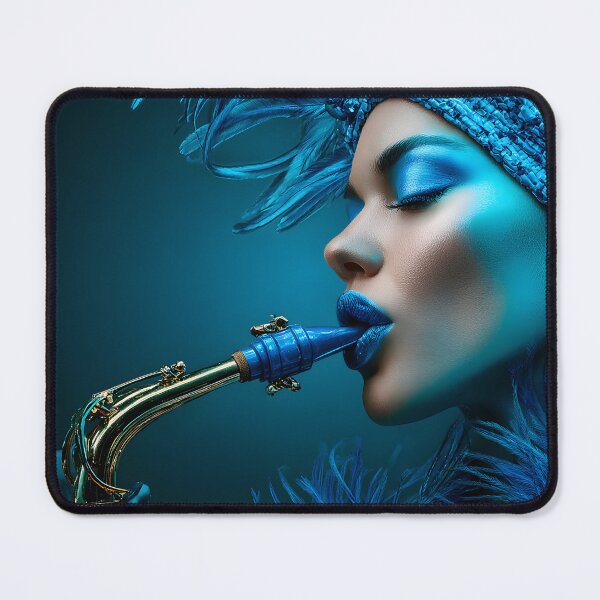 Item preview, Elegant Blue Musician with Saxophone and Feathers designed and sold by Artessie.