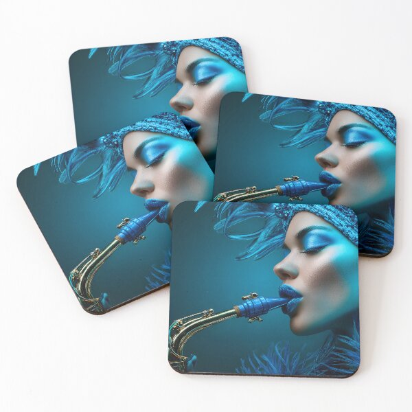 Item preview, Elegant Blue Musician with Saxophone and Feathers designed and sold by Artessie.