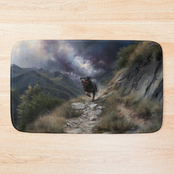 Item preview, A powerful Rottweiler running along a rugged mountain trail, Dogs in Motion designed and sold by CDC40.