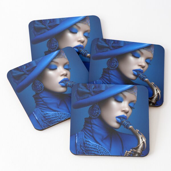 Item preview, Blue Elegance: A Saxophonist in Monochromatic Style designed and sold by Artessie.