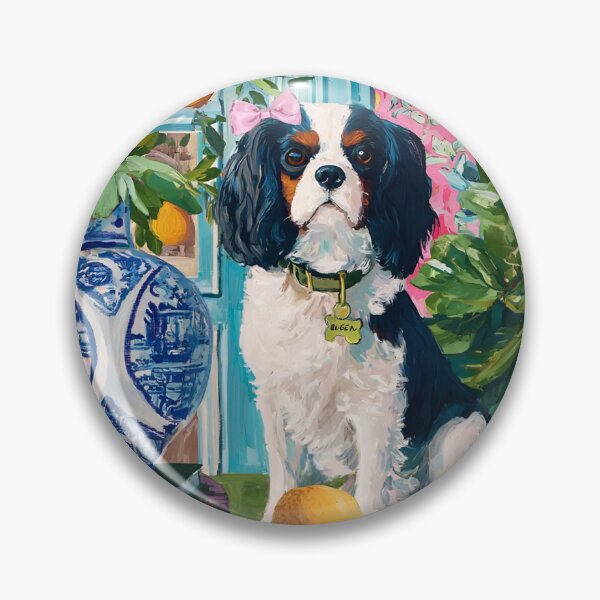 Item preview, Grandmillennial art, King Charles spaniel in Palm Beach room designed and sold by SophieClimaArt.