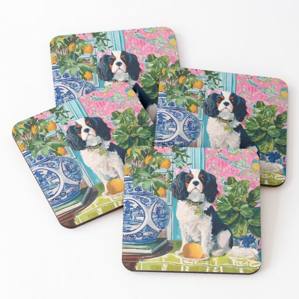 Item preview, Grandmillennial art, King Charles spaniel in Palm Beach room designed and sold by SophieClimaArt.
