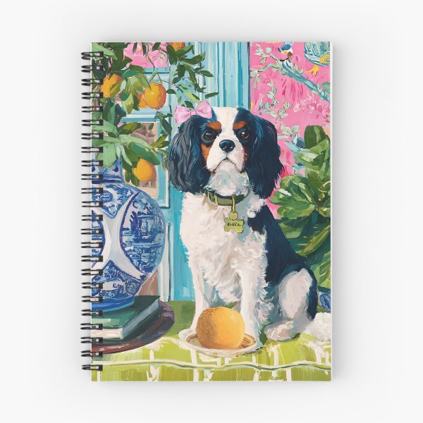 Item preview, Grandmillennial art, King Charles spaniel in Palm Beach room designed and sold by SophieClimaArt.