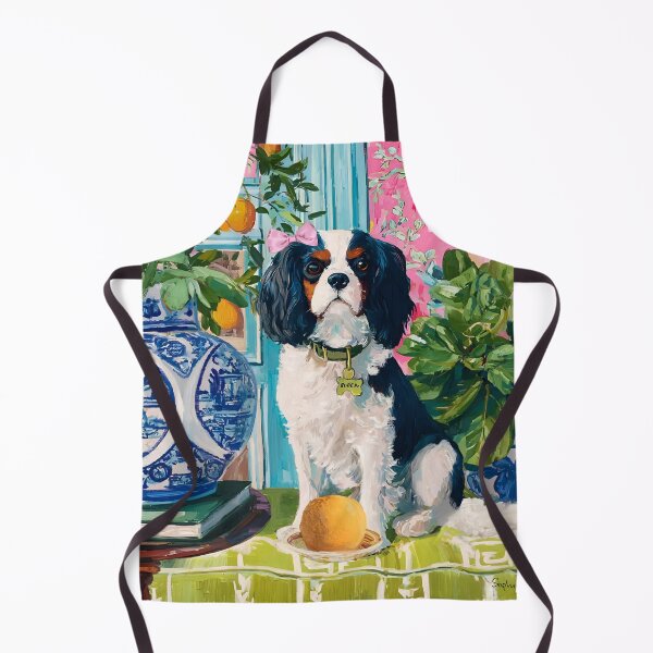 Item preview, Grandmillennial art, King Charles spaniel in Palm Beach room designed and sold by SophieClimaArt.