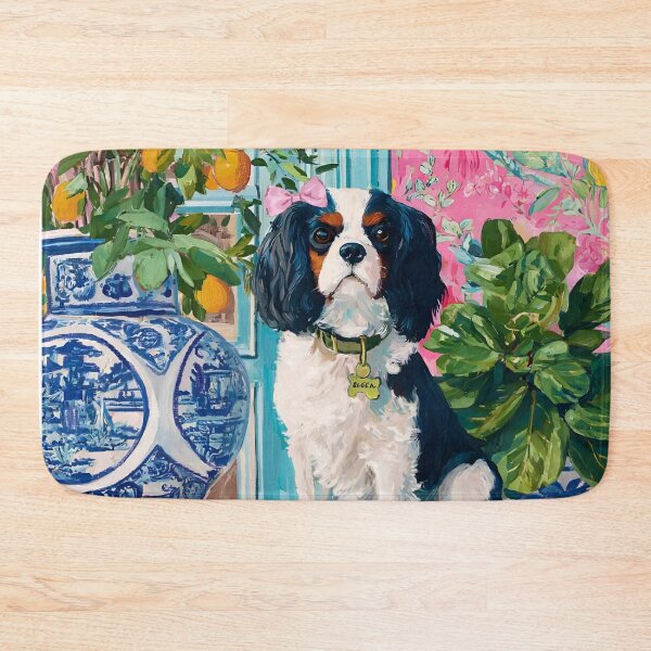 Item preview, Grandmillennial art, King Charles spaniel in Palm Beach room designed and sold by SophieClimaArt.