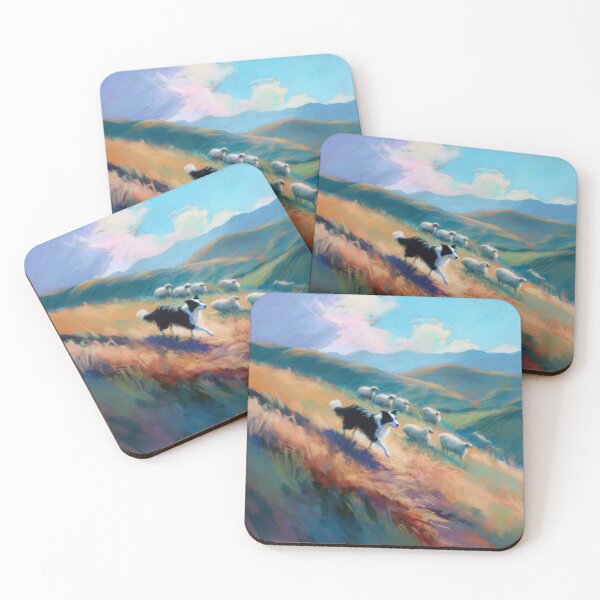 Item preview, A playful Border Collie herding sheep across rolling hills, Dogs in Motion designed and sold by CDC40.