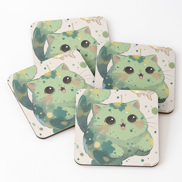 Item preview, Splashy Green Cat & Golden Fish designed and sold by Lumen-Atelier.