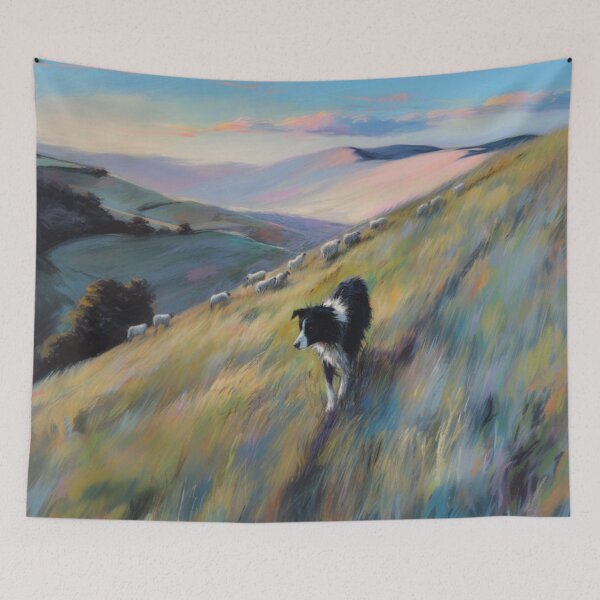 Item preview, A playful Border Collie herding sheep across rolling hills, Dogs in Motion designed and sold by CDC40.