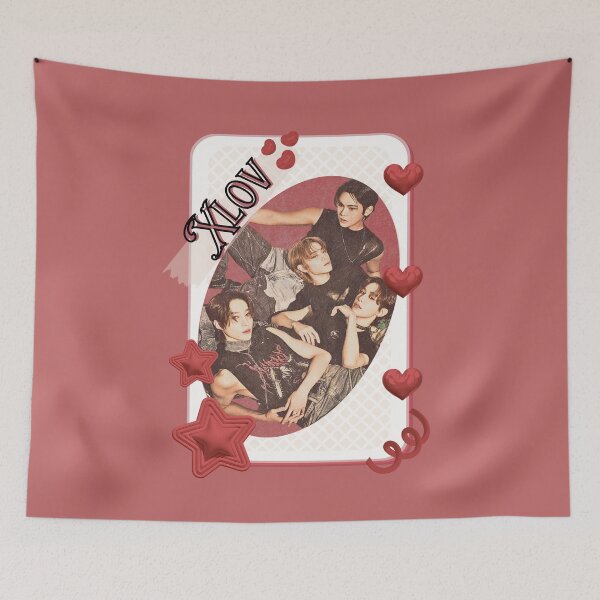 Item preview, Xlov Kpop Boy group K-music south korean Boy group portrait illustration Red Aesthetic Collage Design designed and sold by AJUNICE STUDIO.