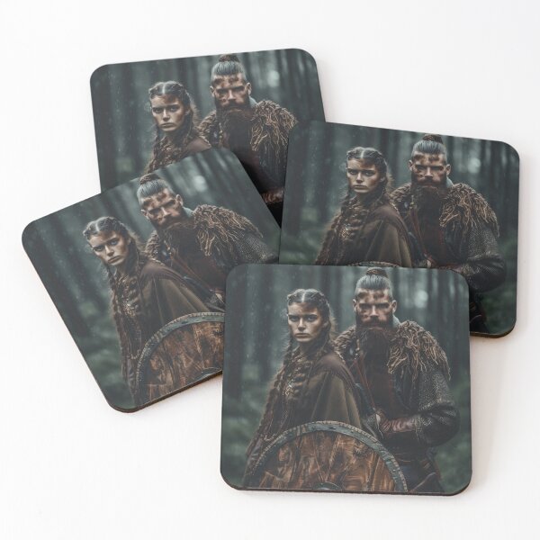 Item preview, Viking Couple Warriors – Dark Norse Fantasy Portrait Artwork designed and sold by MythologyRealm.