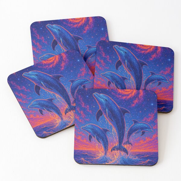 Item preview, Cosmic Dolphins Leaping Under Neon Galaxy designed and sold by Expl0rer.