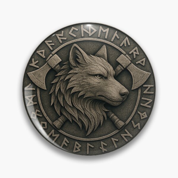 Item preview, Norse Wolf Emblem – Viking Rune Crest with Axes Artwork designed and sold by MythologyRealm.