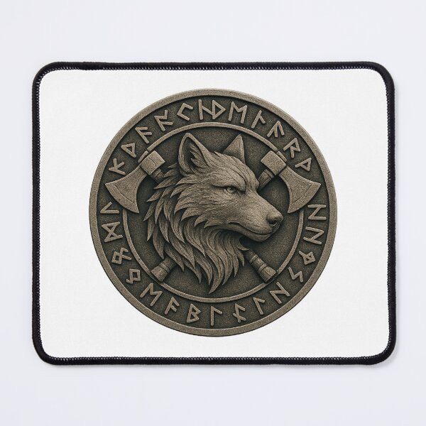 Item preview, Norse Wolf Emblem – Viking Rune Crest with Axes Artwork designed and sold by MythologyRealm.