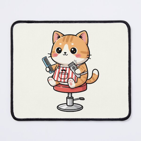 Item preview, Cute Chibi Barber Cat Illustration designed and sold by HoopeStylee.