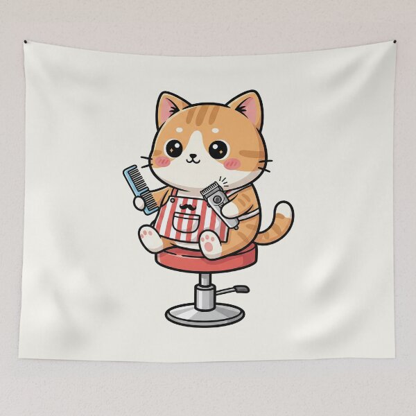Item preview, Cute Chibi Barber Cat Illustration designed and sold by HoopeStylee.