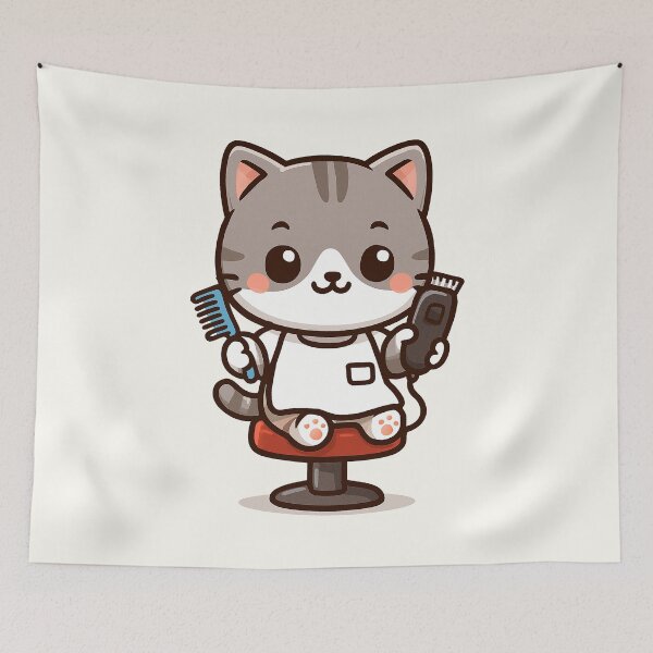 Item preview, Cute cartoon Barber Cat Illustration designed and sold by HoopeStylee.