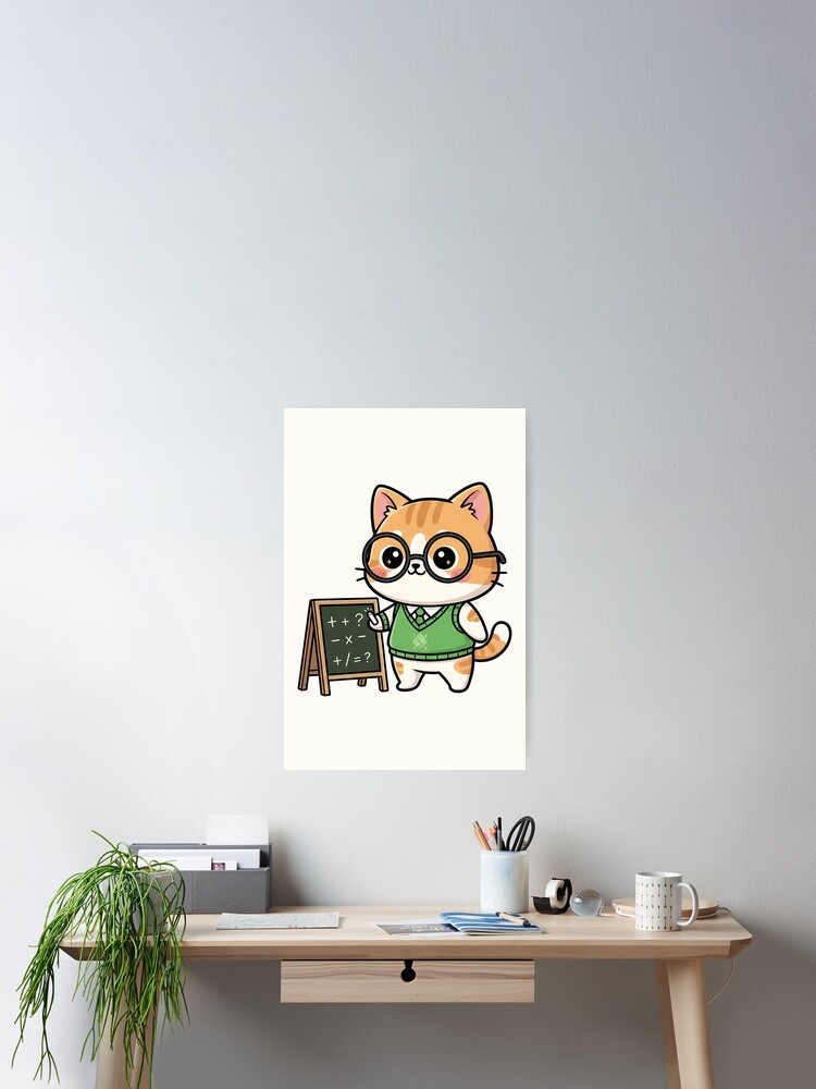 Thumbnail 2 of 3, Poster, Cute Chibi Math Teacher Cat designed and sold by HoopeStylee.