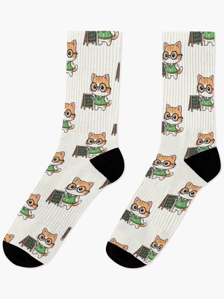 Thumbnail 1 of 5, Socks, Cute Chibi Math Teacher Cat designed and sold by HoopeStylee.
