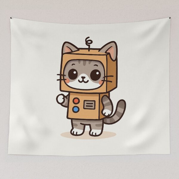 Item preview, Chibi Cat in Cardboard Robot Suit designed and sold by HoopeStylee.