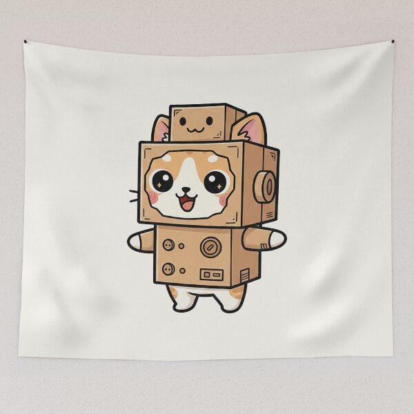 Item preview, Cute Cat in Cardboard Robot Suit designed and sold by HoopeStylee.