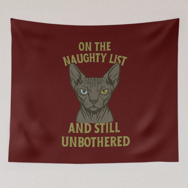 Item preview, Christmas Sphynx Naughty List Unbothered Cat Design designed and sold by Meandmyshop.