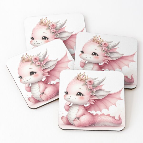 Item preview, Pink Dragon Princess Art – Fairytale Fantasy Print for Nursery or Girls Room designed and sold by ChuChiDesign.