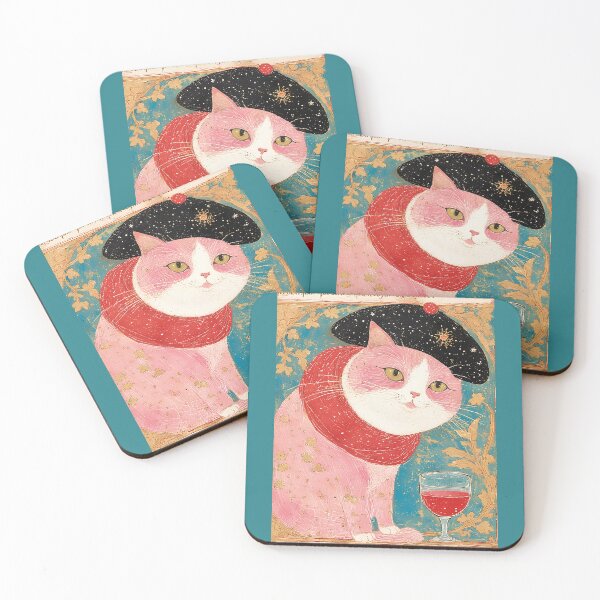 Item preview, A cat in a beret with a glass of red wine. designed and sold by Natalia-Vlad.