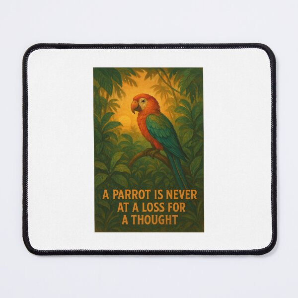 Item preview, A Parrot Is Never at a Loss for a Thought – Retro Jungle Parrot Illustration designed and sold by WhimsyByPaul.redbubble.com.