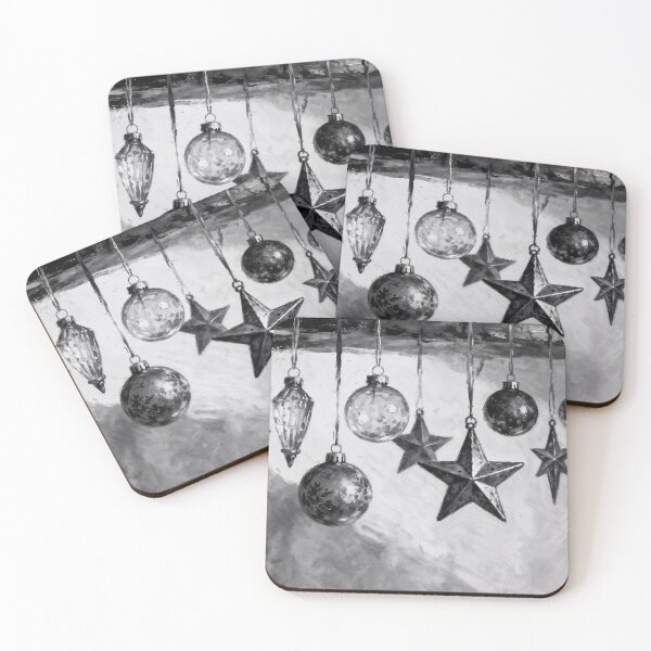 Item preview, Antique Christmas Ornaments Print | Black and White Holiday Decor designed and sold by MarenandCo.
