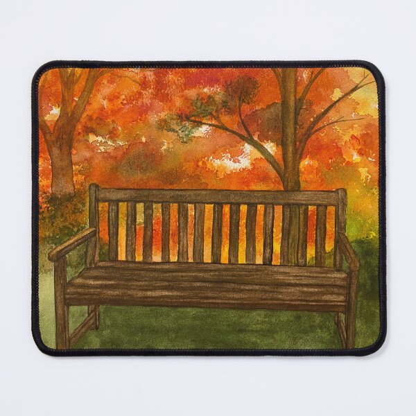 Item preview, Bench with Fall Trees designed and sold by Lisa Neuman Watercolors.