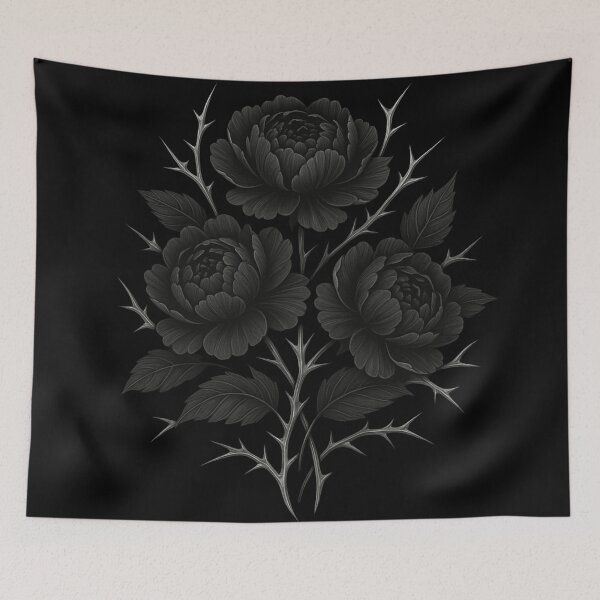Item preview, Black Peony Trio – Gothic Botanical Art – Dark Elegant Flower Illustration designed and sold by Mouraludia.