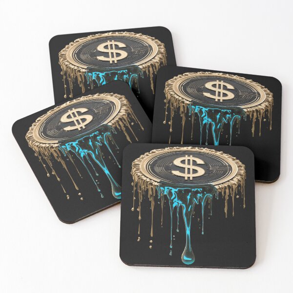 Item preview, Dripping Gold Dollar Coin – Neon Liquidity Noir designed and sold by GlyphSmith.