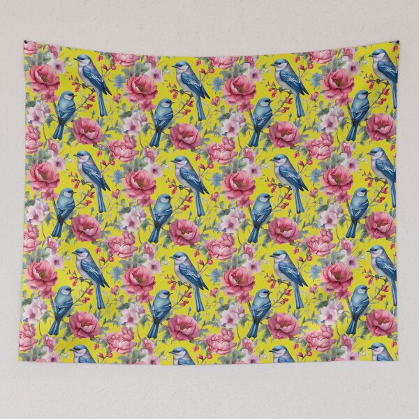 Item preview, Pink Flowers, Blue birds  designed and sold by GrifonJ.