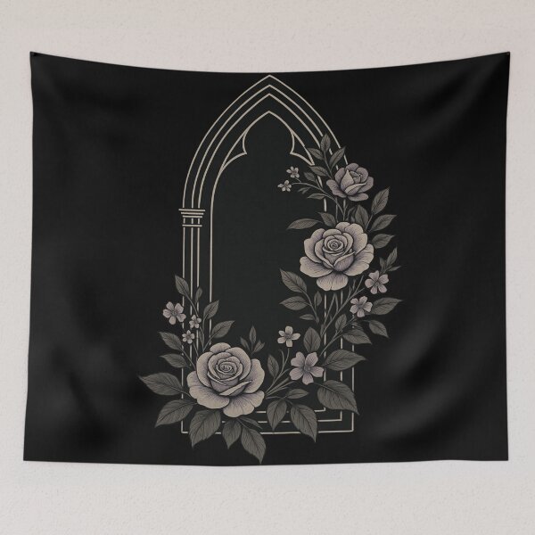 Item preview, Gothic Arch Window & Roses – Dark Floral Art – Elegant Vintage Botanical Design designed and sold by Mouraludia.