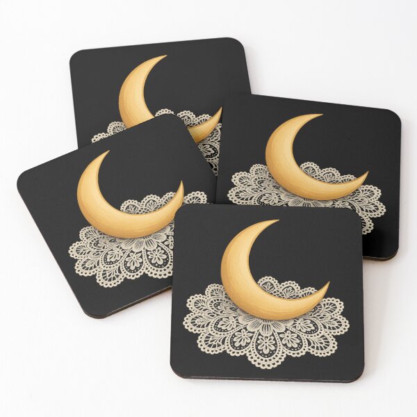 Item preview, Moon on Lace – Gothic Cottagecore Art – Celestial Crescent Vintage Doily Design designed and sold by Mouraludia.
