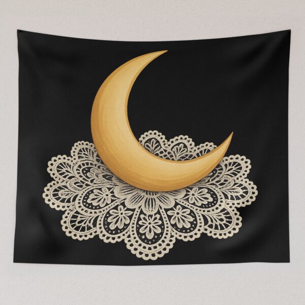 Item preview, Moon on Lace – Gothic Cottagecore Art – Celestial Crescent Vintage Doily Design designed and sold by Mouraludia.