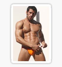 Leo in orange swimwear Sticker