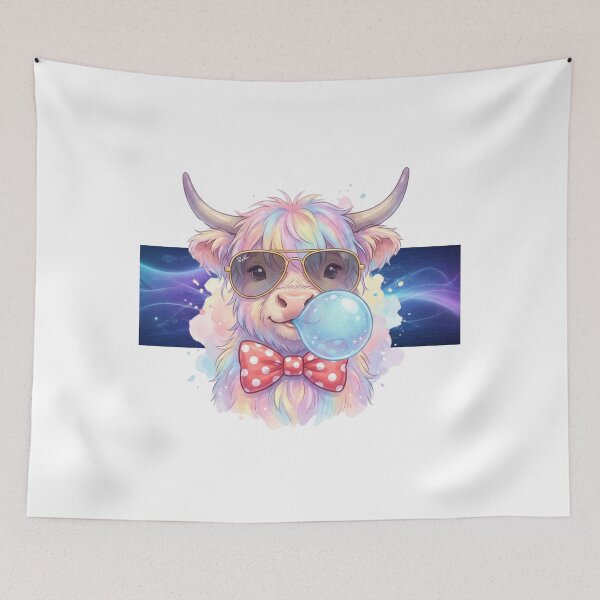 Item preview, Cute Pastel cow with ray-band Glasses & Bubblegum – Kawaii Christmas cow Art designed and sold by shikuldo7.