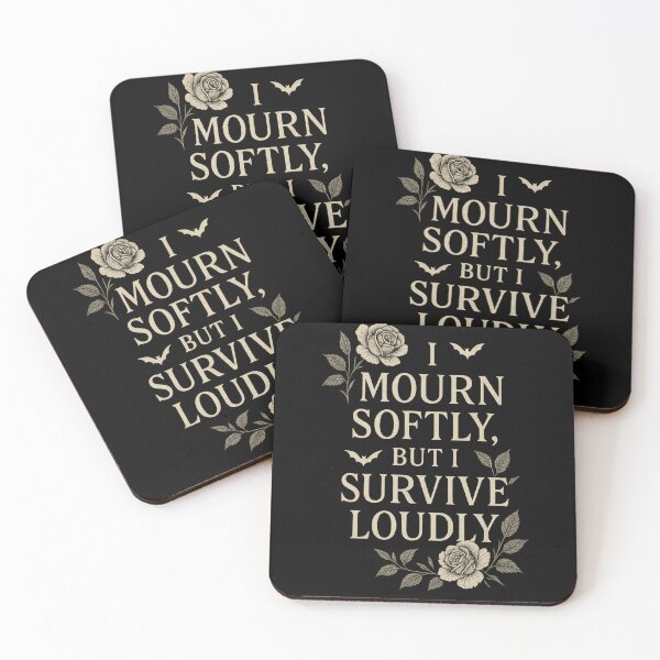 Item preview, I Mourn Softly, But I Survive Loudly – Gothic Resilience Quote – Roses & Bats Dark Aesthetic designed and sold by Mouraludia.