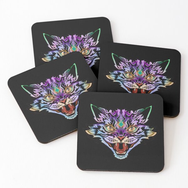 Item preview, Jewel Tones Purple and Green Wildcat Snarl - original digital artwork designed and sold by NonDecafArt.