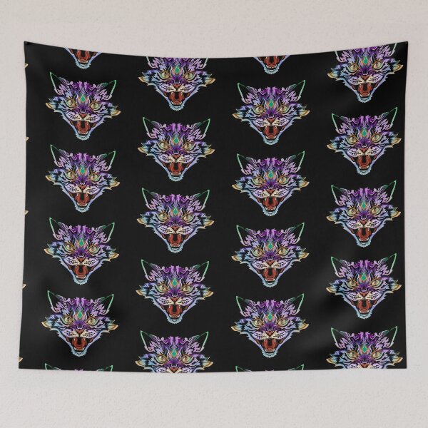 Item preview, Jewel Tones Purple and Green Wildcat Snarl - original digital artwork designed and sold by NonDecafArt.