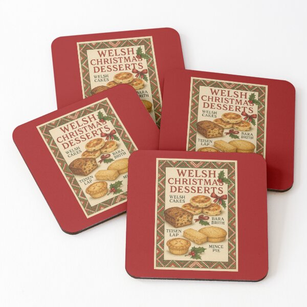 Item preview, Welsh Christmas Desserts — Vintage Holiday Poster with Welsh Blanket Pattern designed and sold by Novel Works Studio.