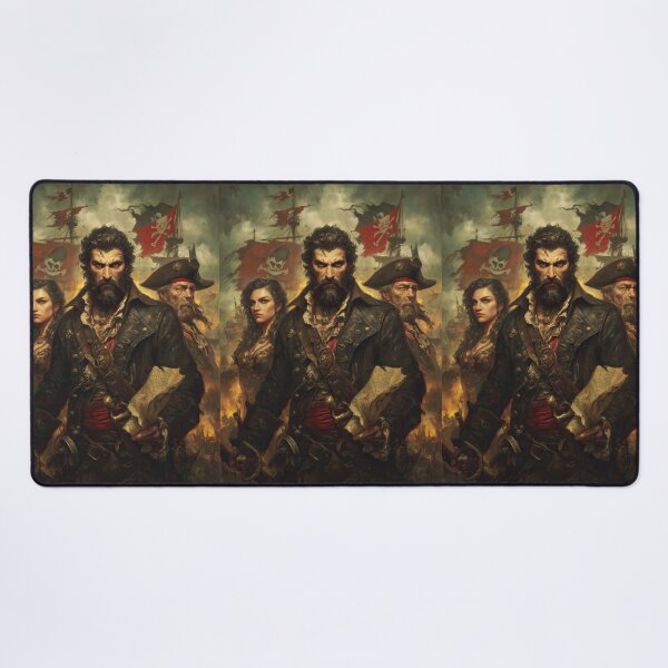 Item preview, Bearded corsair and companion against old ship background designed and sold by Piotrek0001.