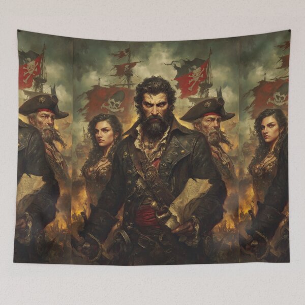 Item preview, Bearded corsair and companion against old ship background designed and sold by Piotrek0001.