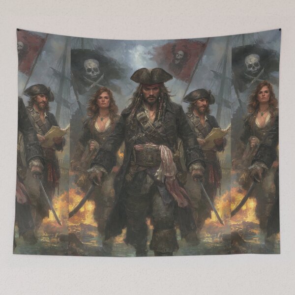 Item preview, Charismatic pirate leader in worn dark battle coat designed and sold by Piotrek0001.