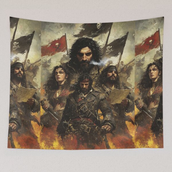 Item preview, Smoking pistol and black pirate flag in wind designed and sold by Piotrek0001.
