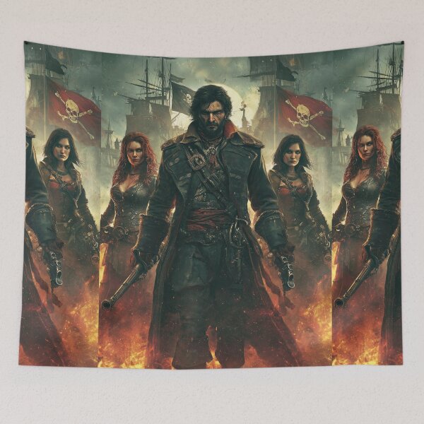 Item preview, Ship captain surrounded by two beautiful fierce warriors designed and sold by Piotrek0001.