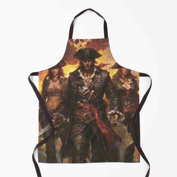 Item preview, Victorious corsair crew against burning port city background designed and sold by Piotrek0001.